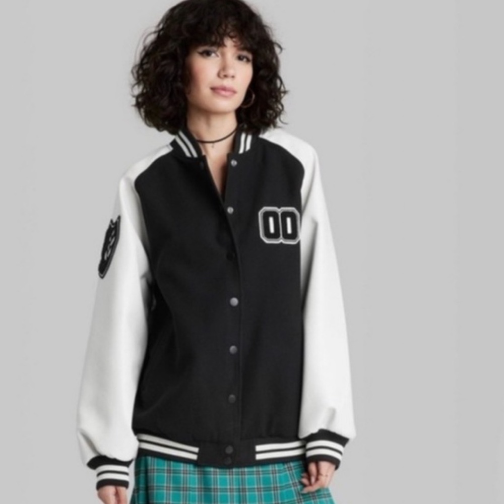 wild fable Black and White Varsity Jacket